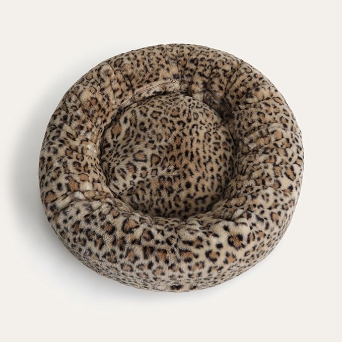 UnHide Floof Pet Bed - XL (40"x14") - Extra Soft Dog Bed - Removable Faux Fur Cover - Machine Washable - Helps Ease Pet Anxiety & Provides The Perfect Sleep - Leopard