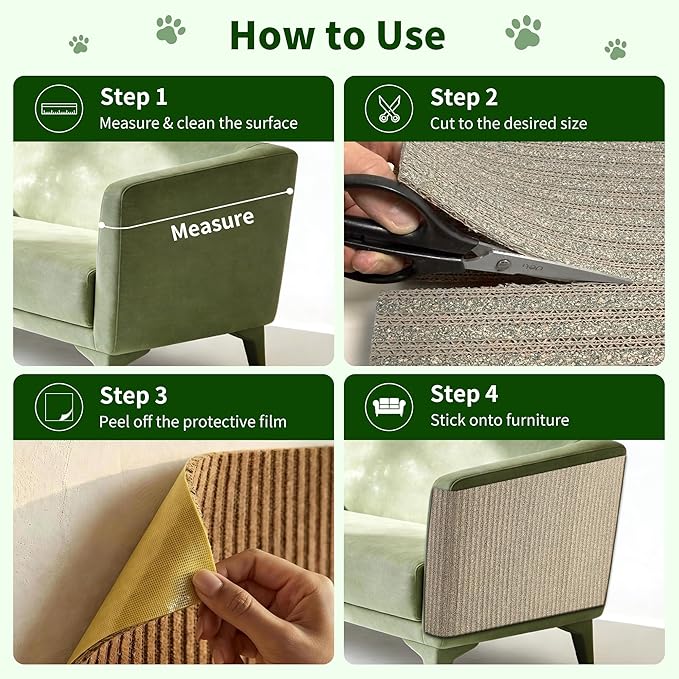 Natural Cork Cat Scratcher Mat, Self-Stick & Trimmable Furniture Protector for Couch, Door, Wall & Bed Corner, Claw-Friendly for Indoor Cats (Catnip Green, 39.4 x 11.8 Inch)