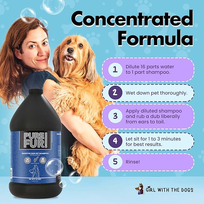 Pure Fur! by Girl With The Dogs - Made in USA - Sensitive Skin Pet Shampoo, 1 Gallon