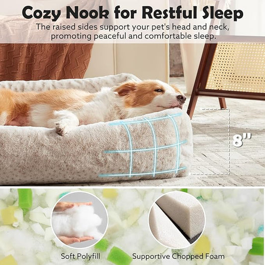 JOEJOY Large Dog Beds Large Sized Dog, Washable Orthopedic Premium Soft Corduroy Fleece Pet Bed with Removable Zipper Cover, Cute Calming Puppy Bed with Non Skid Bottom