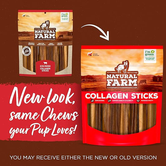Natural Farm Braided Collagen Chews for Dogs (12 Inch, 6 Pack), Collagen Sticks, Natural Dog Chews, Long Lasting, for Small, Medium and Large Dogs, Odor-Free, Rawhide Alternative
