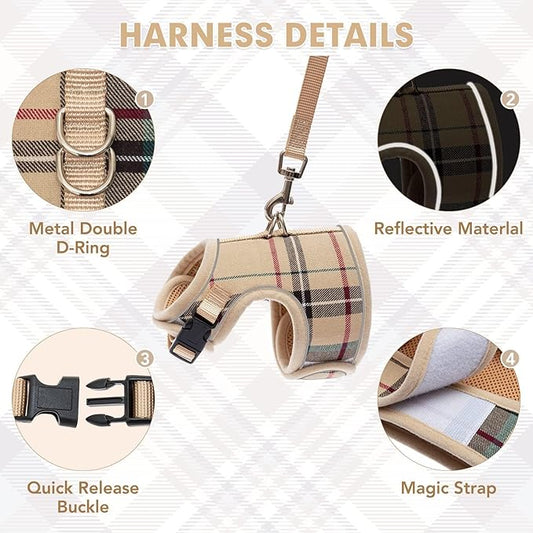 BINGPET Cat Harness and Leash Escape Proof - Soft and Air-Mesh Kitten Travel Walking Harness - Vest Harness for Small Medium Large Cats & Puppy Dog & Rabbit