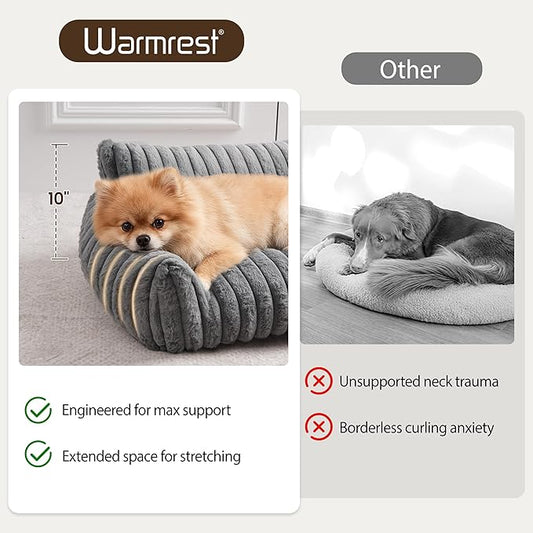 Warmrest Cat Couch for Pets, Cute Small Dog Couch Bed with Cozy Soft Faux Rabbit Fur for Small Dogs, Fuzzy Dog Couch for Indoor Cats, Supportive Pet Sofa with Removable Washable Cover, Light Gray, 30"