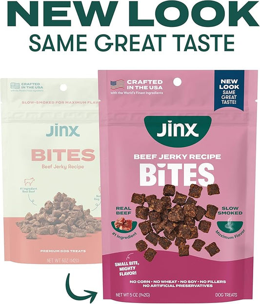 Jinx Beef Bites, Soft Jerky Dog Treats, Bite-Sized Snack, Low-Calorie and Packed with Flavor, Slow-Smoked Real Beef & Liver, No Fillers, 5oz, 6 Pack