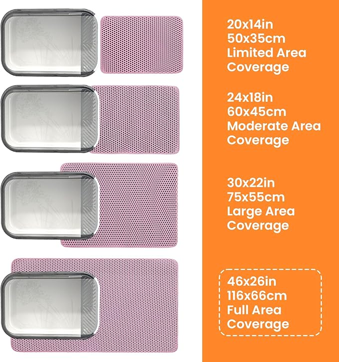 Petinstinct Jumbo Cat Litter Mat, 46x26 Inches Double Layer Honeycomb Litter Trapping Mat, Non Slip Waterproof Urine Proof Extra Large Cat Litter Box Mat, Kitten Supplies and Essentials, XXL, Pink