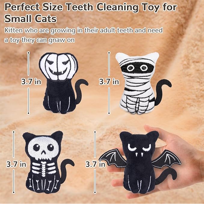 Retro Shaw Cat Toys 4Pcs with Natural Catnip & Crinkle Sound Inside, Interactive Kicker & Safe Teeth Cleaning Toys for Indoor Cats Kittens, 3.7 Inches