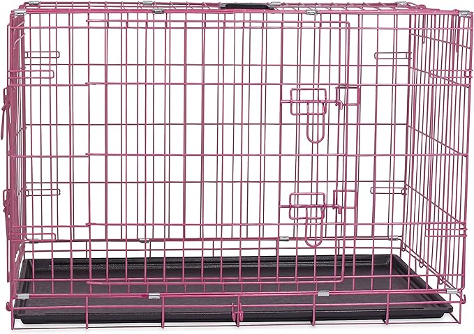 Internet's Best Wire Dog Crate for Dogs - Double Door Metal Steel Crate, Indoor Folding & Collapsible Cage, Secure & Durable, Portable Travel Kennel, Ideal for Home Use - Pink, 36 Inches