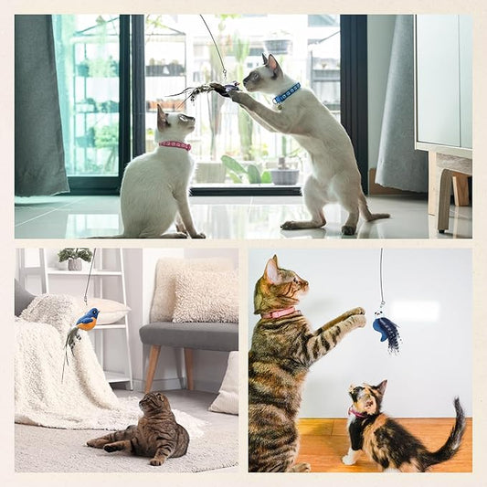 CUTIE PAW PAL Chirping Bird Replacement Heads for Cat Toys - Set of 3 - Realistic Calling Bird Sounds, Vibrant Feather Designs, Easy Clip-On for Endless Fun