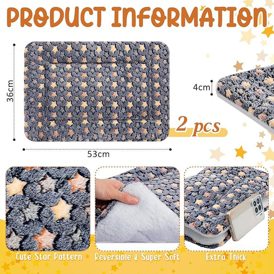 VitalCozy 2 Pack Self Warming Cat Mat Self Heating Pad Bed Reversible Machine Washable Reflects Body Heat Warm Thermal Pet Pad Crate Blanket for Feral and Indoor Cat (Dark Grey,21" X 14",Star)