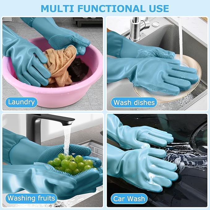 Senquoyn Dog Washing Gloves | Pet Grooming Gloves | Extra Long Arms (17.3") for Cats & Dogs | Massage & Hair Removal Pet Glove (Hazy Blue)