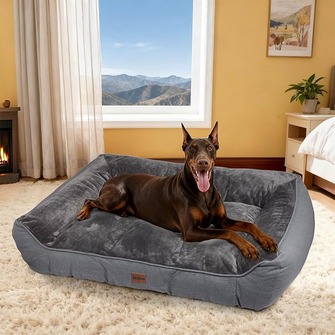 ZAKAPAWS Orthopedic Dog Bed for Extra Large Dogs - Extra Thick Supportive Dog Couch Bed, Pet Beds Sofa with Waterproof Washable Cover & Non-Slip Bottom, Grey, 48x35 Inch