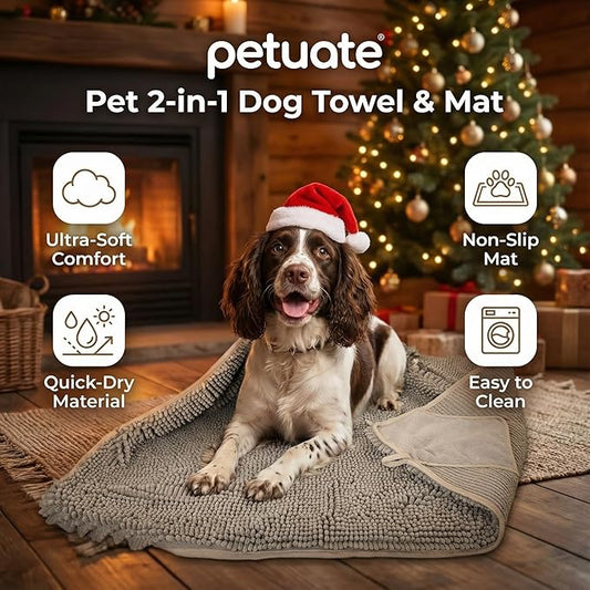 Pet 2-in-1 Dog Towel & Mat – Transforms from Drying to Bath Mat, Ultra Soft, Absorbent & Quick-Drying, Machine Washable Dog Towels with Detachable Non-Slip Mat and Hand Pockets (Large)