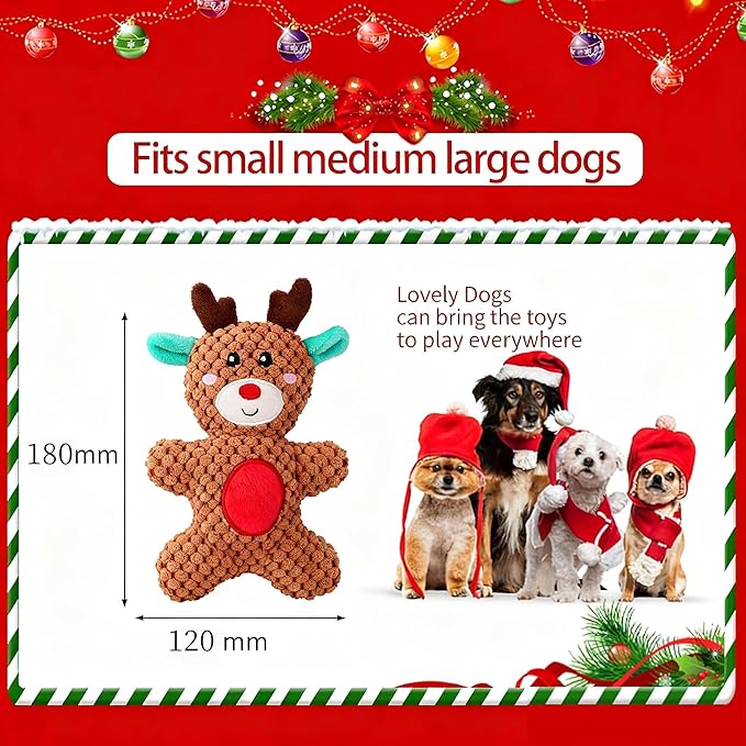 Dog Toys,Plush Dog Toy,Squeaky Plush Puppy Dog Chew Toys for Small Medium Large Dogs (Christmas D)