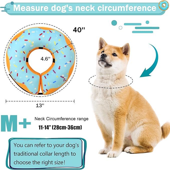 Recovery Donut Collar for Dogs & Cat,Inflatable Dog Cone Collar Alternative After Surgery,Soft Cone for Large Medium Small Dog,Adjustable Pet Neck Donut(Blue,Medium+)