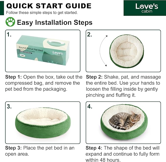 Love's cabin Round Donut Cat and Dog Cushion Bed, 20in Pet Bed for Cats or Small Dogs, Anti-Slip & Water-Resistant Bottom, Super Soft Durable Fabric Pet beds, Washable Luxury Bed Green Stripe