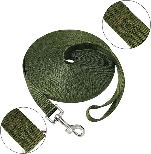 Nylon Training Dog Leash for Small Medium Large Dogs, 15ft 20ft 30ft 50ft Long Leash Dog/Puppy Lead for Obedience Recall Training, Camping (50ft, Green)