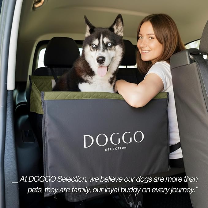 Premium Dog Car Seat & Back Seat – Waterproof & Non-Slip Travel Hammock with Storage Pockets | Secure & Comfortable Pet Seat Cover for Large & Medium Dogs – Fits Cars, SUVs & Trucks (Green)