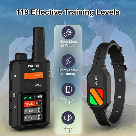 PATPET Dog Training Collar with Night Lights - 4200FT Waterproof E Collar for Dogs Training for Large Medium Dogs, Rechargeable Dog Electric Training Collar 119 Levels with 4 Training Modes