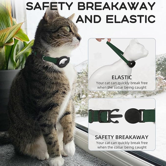 AirTag Cat Collars, Stretchy Collar with Apple AirTag Holder and Bell, Breakaway Ultra Design Elastic GPS Tracking Collars for Cats and Puppies, (7.5-12.5 Inch), Forest Green