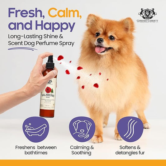 Dog Perfume Spray Long Lasting Balancing Rose 8 Fl Oz - Dog Calming Spray Scent Mist for Shining Fur, Puppy Cologne, Doggie Deodorant Fragrance Mist Pet Perfume for All Breeds by Gerrard Larriett