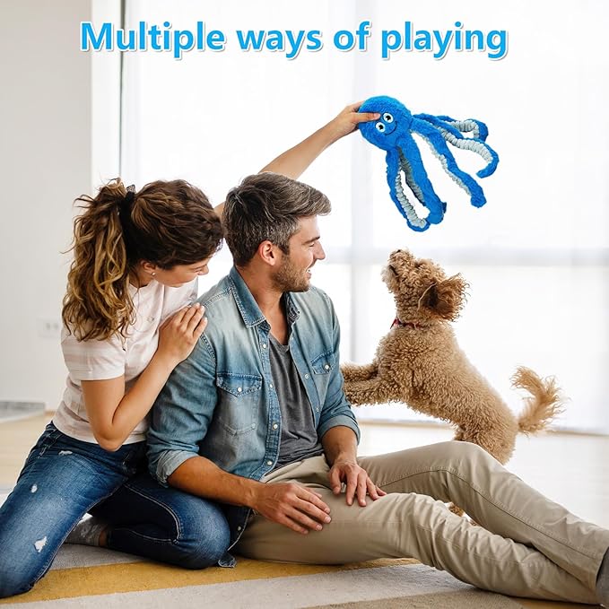 Eneston Dog Toys with Crinkle Paper- Octopus Stuffed Dog Squeak Toy Interactive Tug of War Puppy Toys for Small, Medium, Large Dogs