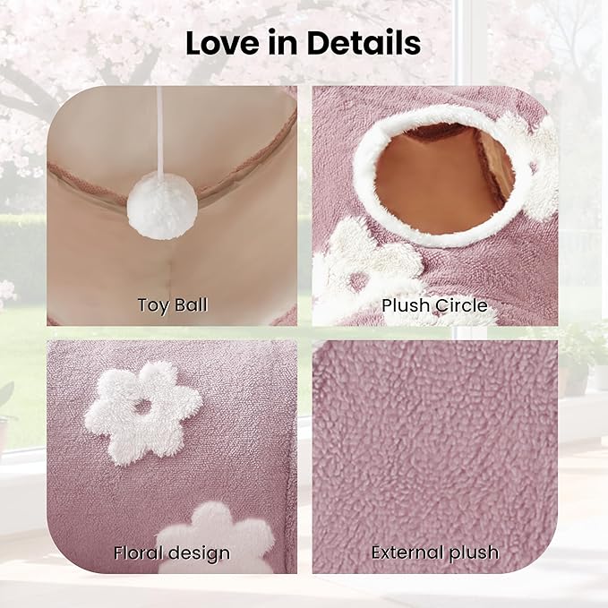 Tempcore Flannel Pet Cat Tunnel Tube Cat Toys 3 Way Collapsible, Cat Tunnels for Indoor Cats, Kitty Tunnel Bored Pet Toys Peek Hole Toy Ball Puppy, Kitty, Kitten, Rabbit Daisy Burlwood