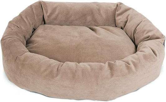 Majestic Pet 52 Inch Suede Calming Dog Bed Washable – Cozy Soft Round Dog Bed with Spine Support for Dogs to Rest their Head - Fluffy Donut Dog Bed 52x35x11 (Inch) - Round Pet Bed X- Large – Stone