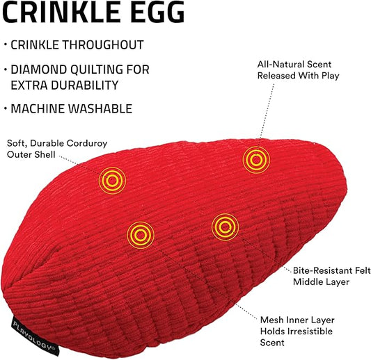 Playology Dog Toys | Plush Toy Crinkle Egg for Dogs | Jumbo Beef Scented Toy - Easy to Clean and Made from Non Toxic Materials