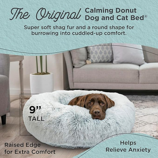 Best Friends by Sheri The Original Calming Donut Dog Bed – Washable Plush Pet Bed for Large Breeds up to 100 lbs, Shag Faux Fur, Frost Gray, Large (36" x 36")