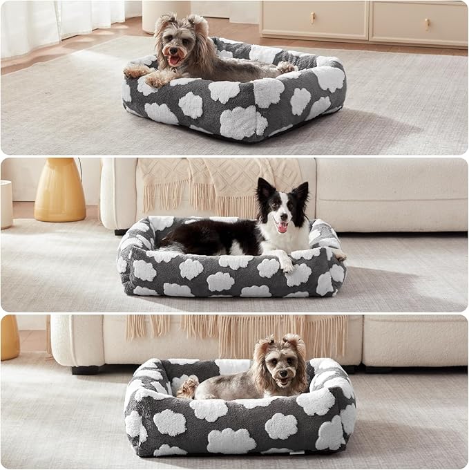 JOEJOY Small Dog Bed for Small Dogs, Rectangle Washable Orthopedic Dog Bed with Removable Zipper Cover, Cute Soft Calming Puppy Pet Bed with Jacquard Shaggy Plush & Non Skid Bottom