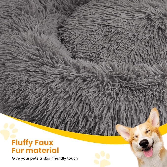 URGVANZ PET Calming Dog Bed Anti-Anxiety Donut Dog Beds for Small Medium Large Dogs,Washable Plush Fluffy Indoor Cat Kitten Round Cuddler Cushion 45"