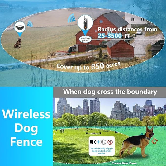 Htcuto Wireless Dog Fence, 3500FT Fence Range, 6100FT Remote Training, 185 Days Rechargeable, IPX7 Waterproof Collar, 3 Training Modes (Black 2 Dogs)