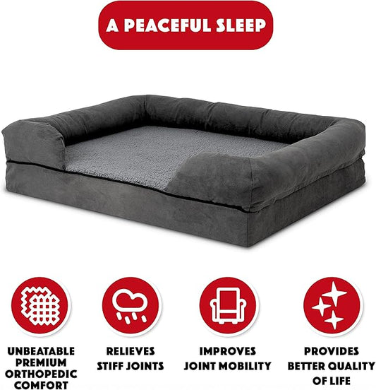 The Dog’s Bed, Large Grey Plush (no Logo), Memory Foam, Pain Relief: Arthritis, Hip & Elbow Dysplasia, Post Surgery, Lameness, Supportive, Calming, Waterproof Washable Cover, Veterinary Approved