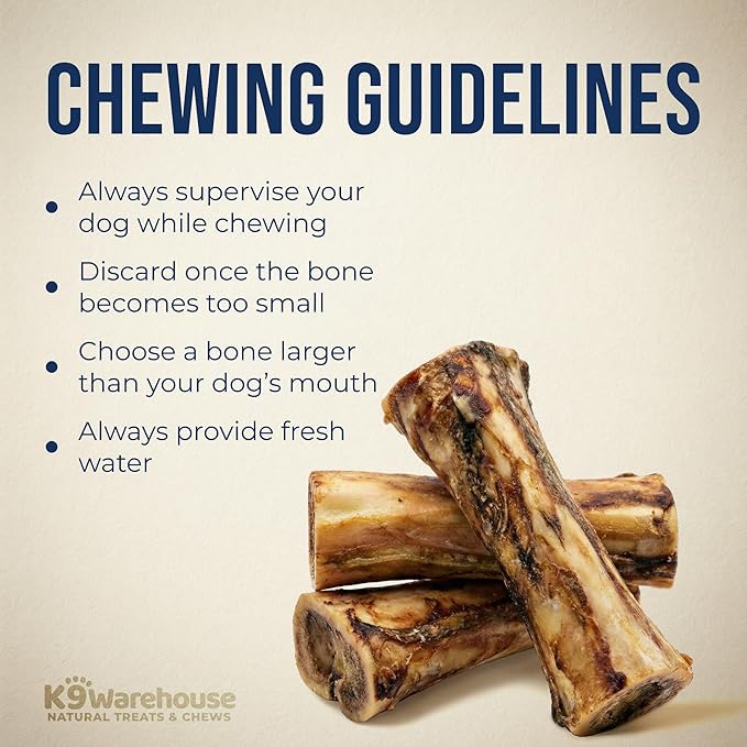 K9warehouse USA Marrow Bones for Dogs – All-Natural 5-6" Beef Bone Marrow Dog Treats – Long Lasting Bones for Aggressive Chewers – High-Protein Chews for Small, Medium, Large & Extra Large Breeds