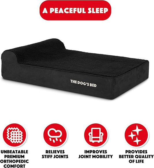 The Dog’s Bed Orthopedic Headrest Dog Bed Large Black Plush, Memory Foam, Pain Relief for Arthritis, Hip & Elbow Dysplasia, Post Surgery, Lameness, Waterproof Washable Cover, Veterinary Approved
