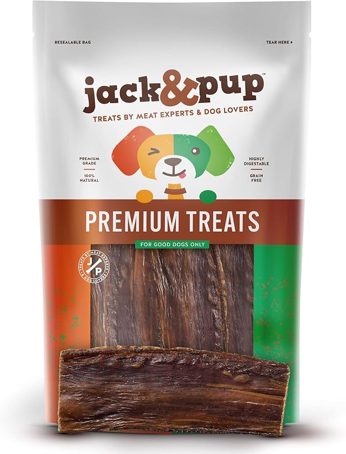 Jack&Pup Gullet Beef Jerky for Dogs (25 Pack) 6" Esophagus Dog Treats, Beef Gullet Sticks for Dogs, Long Lasting Dog Chew
