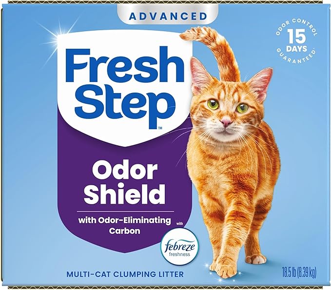 Fresh Step Odor Shield Advanced Multi Cat Clumping Litter with Febreze, 18.5 lb Each, Pack of 2 (Package May Vary)
