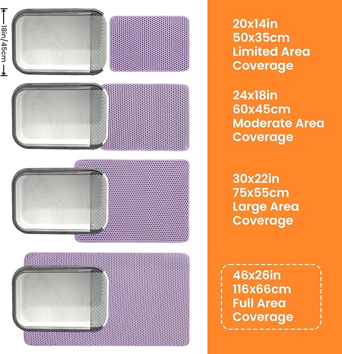 Petinstinct Jumbo Cat Litter Mat, 46x26 Inches Double Layer Honeycomb Litter Trapping Mat, Non Slip Waterproof Urine Proof Extra Large Cat Litter Box Mat, Kitten Supplies and Essentials, XXL, Purple