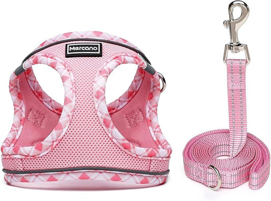 Mercano Soft Mesh Dog Harness and Leash Set, No-Chock Step-in Reflective Breathable Lightweight Easy Walk Vest Harnesses with Safety Buckle for Small Dogs, Cats (Pink, XS)