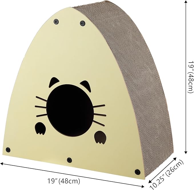 THE LICKER STORE CSR1006A Koko 19" Modern Cardboard Triangle Cat Cave Scratcher with Catnip, Almond
