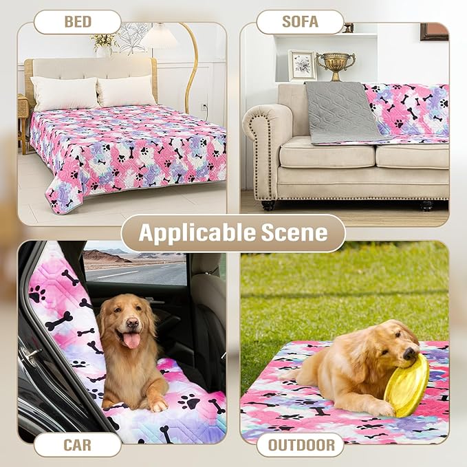 BOCTOPUG Dog Bed Cover for Pets Blankets Rug Pads for Couch Protection Waterproof Bed Covers Dog Blanket Furniture Protector Reusable Changing Pad (20X30, Red+Black Paw Bone)