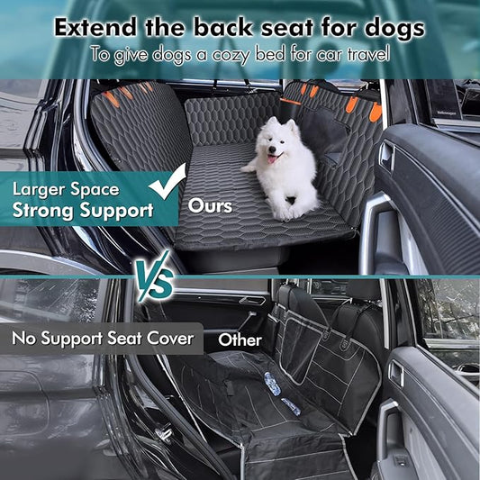 Chumajor Back Seat Extender for Dogs-Supports 400lb,Waterproof Dog Car Seat Cover Hard Bottom-Detachable,600D Heavy Duty Scratch Proof Nonslip Soft,Dog Hammock for Car,SUVs