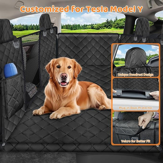 URPOWER Dog Back Seat Extender for Tesla Model Y/Juniper (2025+), Hard Bottom Dog Car Seat Cover Holds 400 lbs, Waterproof Pet Hammock Backseat & Door Protector Dogs Car Bed for Model Y 2026-2020