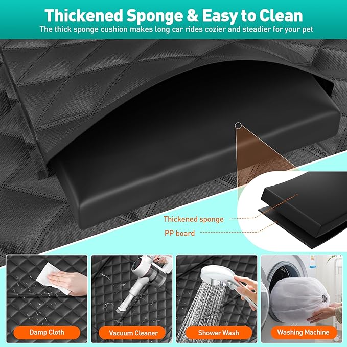 HikeSeptPals Ultra Thick Hard Bottom Dog Car Seat Cover for Back Seat, Waterproof Dog Hammock for Car with Mesh Window & Pocket, Pet Rear Seat Cover Protector Holds 400lbs for Car SUV