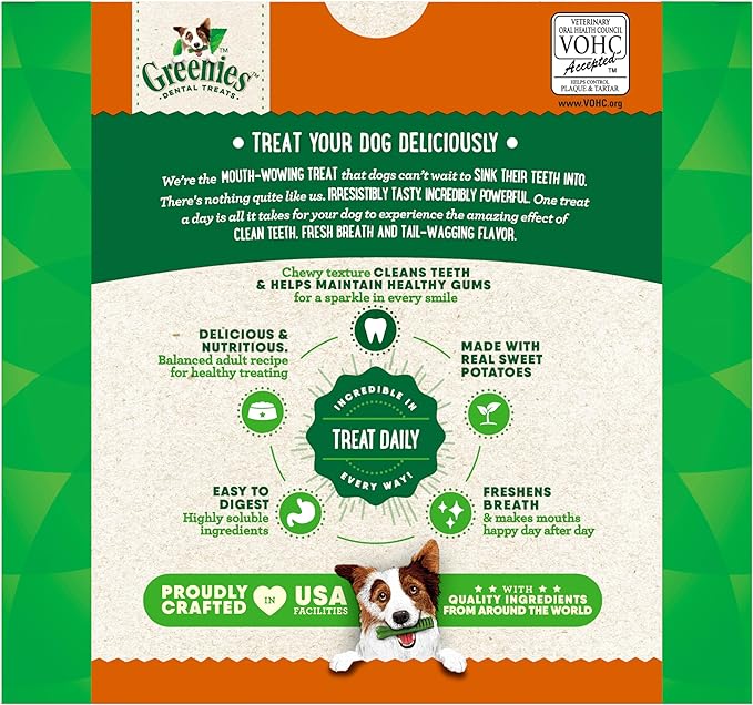 Greenies Veterinarian-Recommended Adult Natural Dental Dog Treats Large Size, Sweet Potato Flavor, 36 oz. Pack, 24 Count