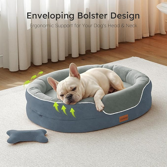 CWAWZ Large Orthopedic Dog Bed, 36 in. Dog Bed for Large Sized Dogs with Full-Surround Bolsters, Dual-Sided Dog Cooling Beds with Memory Foam, Washable Pet Sofa Couch with Nonslip Bottom, Dark Grey