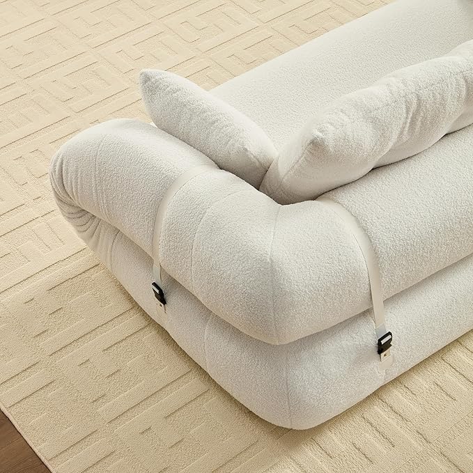 KEIKI 78.7" Foldable Human Dog Bed, 3-in-1 Multi-Functional Sofa Bed with Teddy Fabric & Foam Filling, Sleeper Sofa for Living Room, Guest Room, or Playroom, Beige