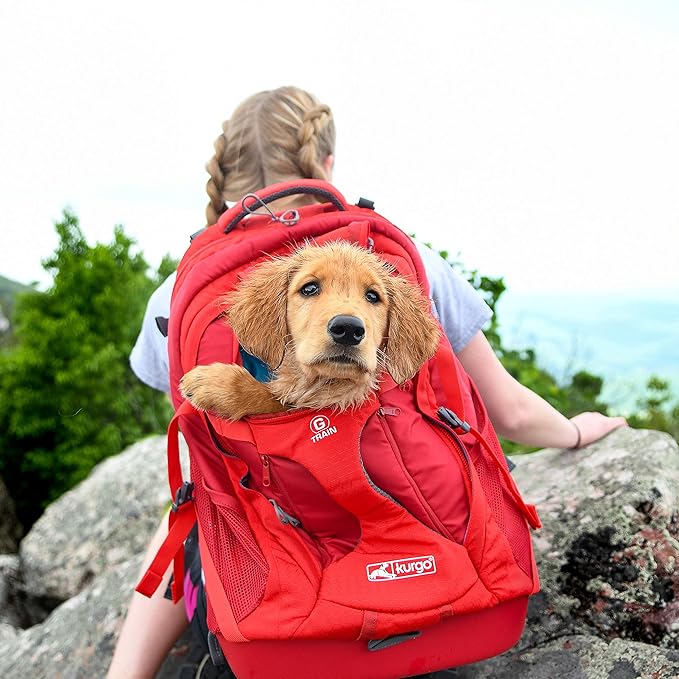 Kurgo G-Train Dog Carrier Backpack - Comfortable Travel Bag for Pets Up to 25 lbs - Waterproof Bottom - Multi-Compartment Pack - Dog Hiking Gear - Rugged Adventure Backpack - Red