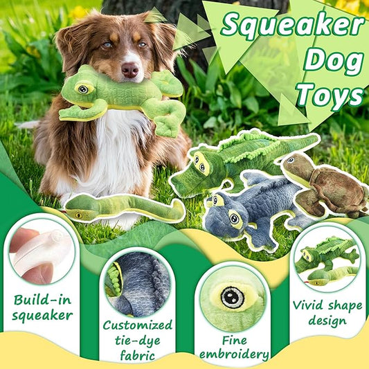 LECHONG Stuffed Animal Dog Toys, 5 Pack Tough Squeaky Dog Toys, Plush Toys Assortment, Great Value Pet Toys Bundle, Woodland Series Chew Toys for Large Medium and Small Dogs Puppy Pet Toys