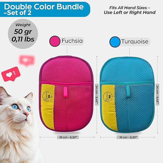 Bevaline Electrostatic Hair Removal Gloves - Pet Hair Removal Mitt for Cats & Dogs, Reusable Dog Fur Remover & Cat Grooming Gloves, Double Color Bundle (Fuchsia & Turquoise, 2 Pcs)